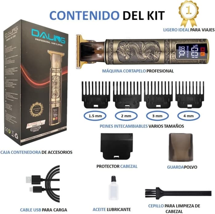 DALING Tondeuse Cheveux Rechargeable Professionnelle Avec Ecran LCD 1500 mAh 8