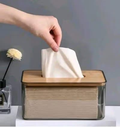 Porte serviette plexi avec couvercle bois 2