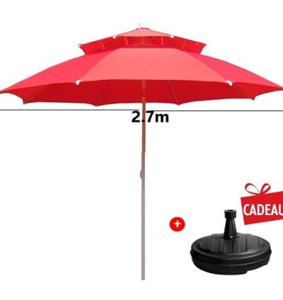 Parasol 2.7m pour jardin/plage double toile-XL + support