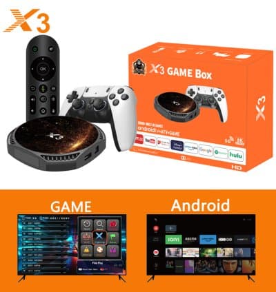 X3 Android TV Box 8K + Console de jeux avec 2 manettes