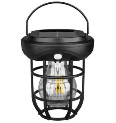 Lampe solaire portable avec 3 LED COB, type lanterne, avec poignée, 2 W, couleur noire