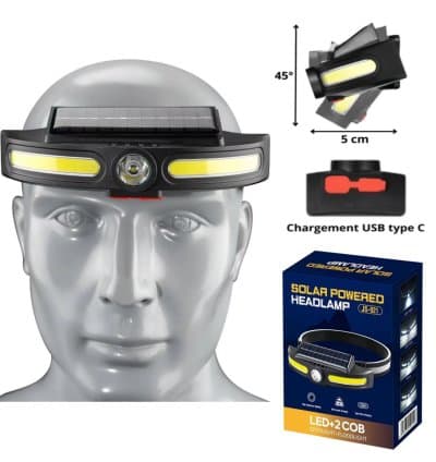 Lampe frontale solaire rechargeable
