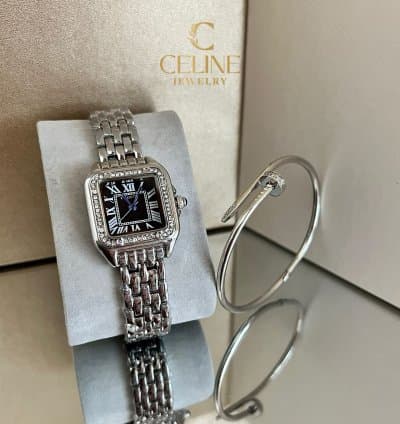 Montre style Cartier carrée + Gourmette en acier inoxydable