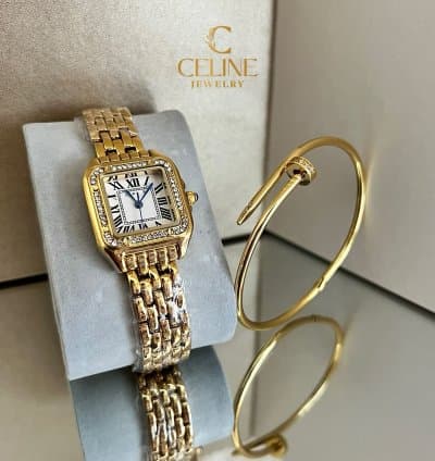 Montre style Cartier carrée + Gourmette en acier inoxydable