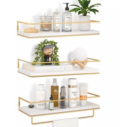 Kit De 3 Etageres Murales Modernes Dore/Dore Bois & Metal