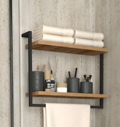 Etagere Murale ALTO (Noir/Marron) Pour Salle De Bain