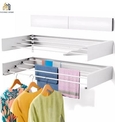 Seche Linge Mural Rabattable Blanc Metal & Aluminium