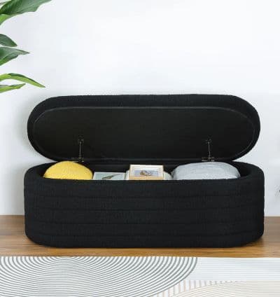 Banc de Rangement en Tissu Boucle Noir