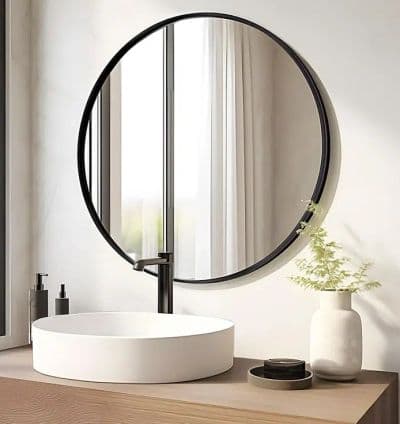 Miroir rond mural – Cadre MDF noir stratifie (Ø 70 cm)