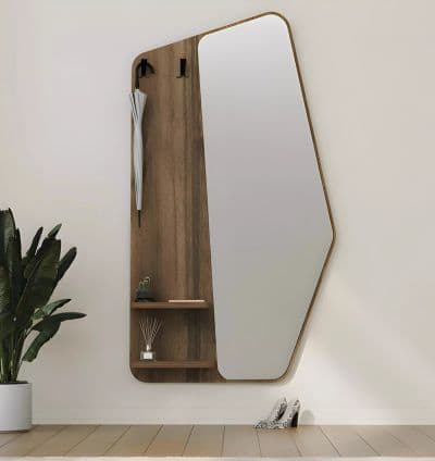 Miroir Mural Design avec Etageres et Porte-Manteaux – 120x75 cm
