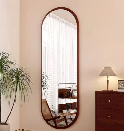 Miroir Ovale 123x50 cm – Cadre MDF Stratifié Marron