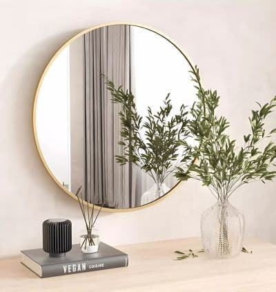 Miroir Rond 90 cm – Cadre en Aluminium Dore