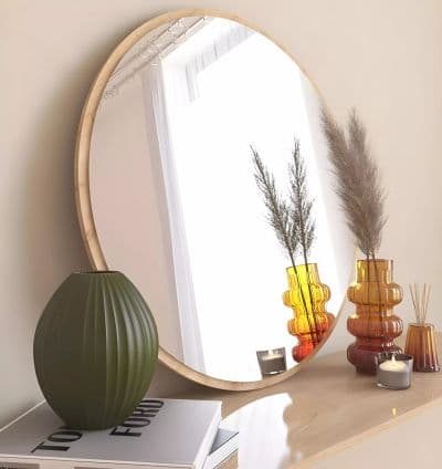 Miroir Rond en MDF Stratifie Beige – Diametre 60 cm