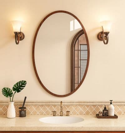 Miroir Ovale 80x60 cm – Cadre MDF Stratifié Marron