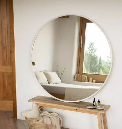 Miroir Rond en MDF Stratifie Blanc – Diametre 80 cm