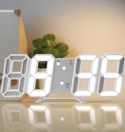 Horloge Digital LED 3D Affichage Et Alarme Snooze Et Température - Blanc