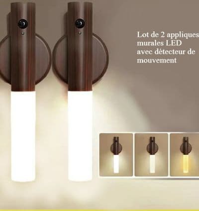 Lot de 2 appliques murales LED d’intérieur sans fil rechargeables