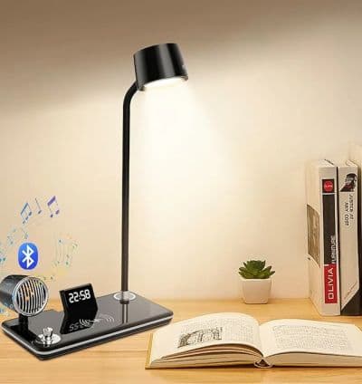 Lampes Veilleuse tactile avec horloge, chargeur sans fil et Bluetooth