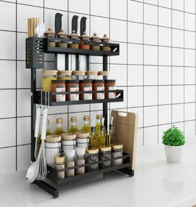 Support pot a epices 3 etages en acier inoxydable