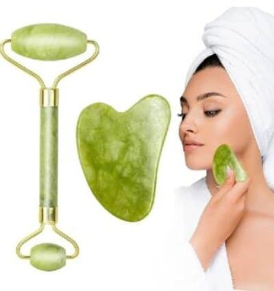 Rouleau de Jade pour la Peau du Cou,Les Joues Plus Fines,Le raffermissement de la Peau - Vert