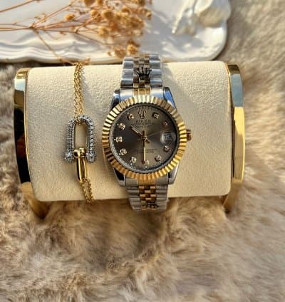 Montre panaché argent et doré Cadrant 34 mm+ bracelet Tiffany