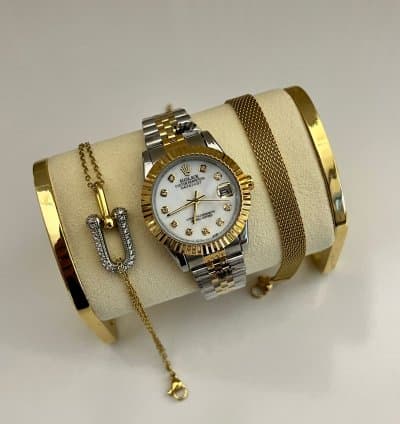 Montre panaché argent et doré + Deux Bracelets