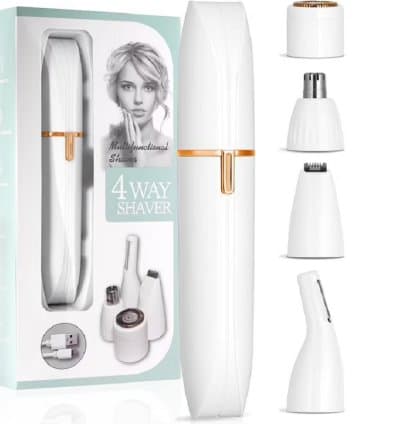 Rasoir pour femme, 4 en 1 pour le corps, le pubis et le nez, épilateur facial, sans fil - Blanc