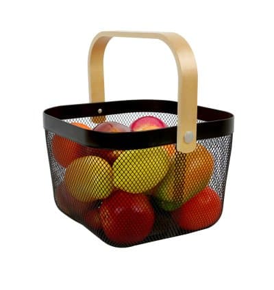 Panier en métal coloré main en bois
