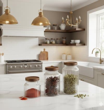 Ensemble de 3 boîtes à épice en verre avec couvercles en bois