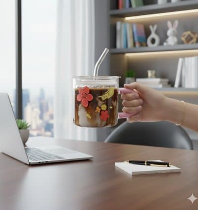 Mug en verre avec couvercle cherry 600ml