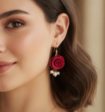 Boucles d'oreilles fleurs ambre rouge