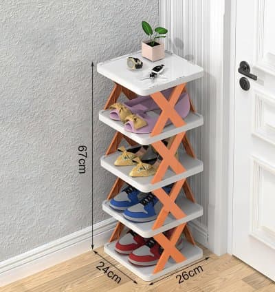 Étagère à chaussures pliable étroite avec 5 niveaux - En plastique