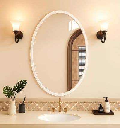 Miroir Ovale 80x60 cm – Cadre MDF Stratifié Blanc