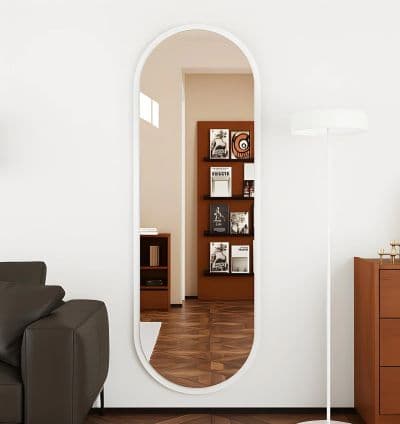 Miroir Ovale 123x50 cm – Cadre MDF Stratifié Blanc