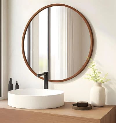 Miroir Rond Mural – Cadre MDF Marron Stratifié (Ø 70 cm)