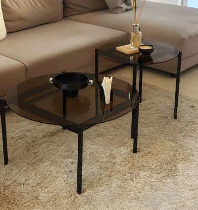 Ensemble de Tables Basses Oscar – Verre Trempé Fumé