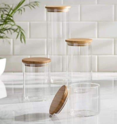 Bocal en verre avec couvercle en bois