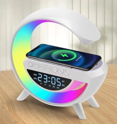 Lampe LED Avec Haut-Parleur Bluetooth Et Chargeur Sans Fil Radio Réveil