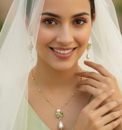 Parure vert et perles