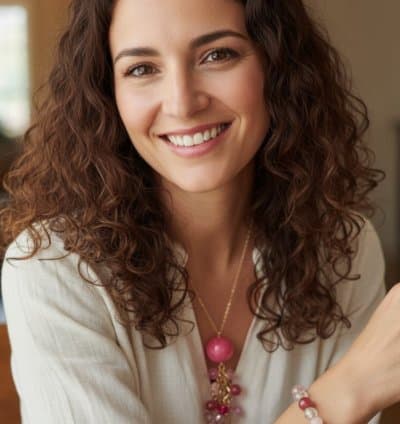 Collier boucles fétiche rose