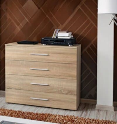 Meuble de Bureau Avec 4 Tiroirs Couleur Chêne