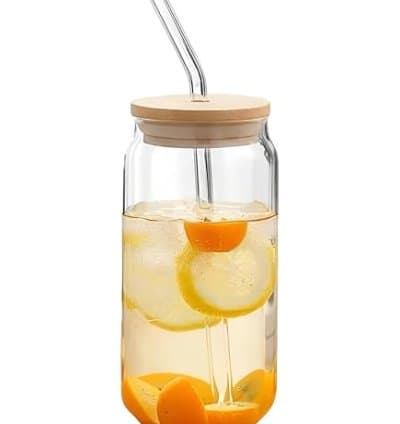 Shop en verre avec couvercle et paille en verre résistant au chaleur 400ml