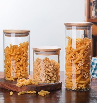 Set de 3 bocals en verre avec couvercle en bombo