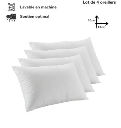 Lot de 4 Oreillers Orthopédiques Top Qualité Lavable 70x50cm