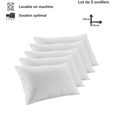 Lot de 5 Oreillers Orthopédiques Top Qualité Lavable 70x50cm