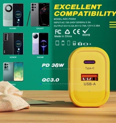 Chargeur adaptateur super rapide USB + type C