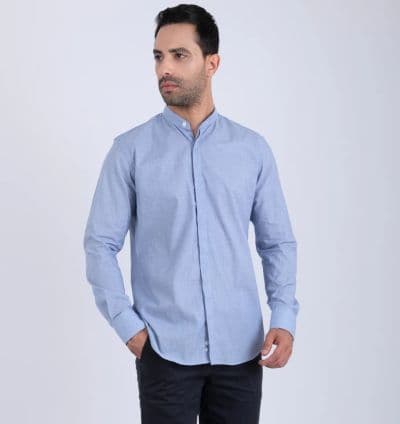 Chemise col mao bleu gris - EVASION