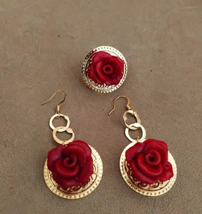 Mahboub. 3nber Boucle et bague fleur 3nber