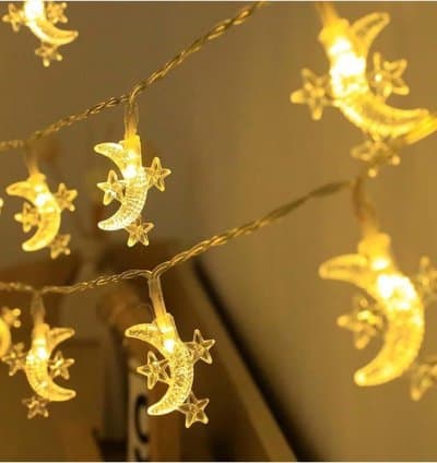Guirlande lumineuse à 10 LED en forme de lune et étoile, 3.5 m, pour terrasse, jardin, mariage, fête,