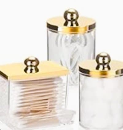 Pack de 3 portes coton en plexi couvercles doré